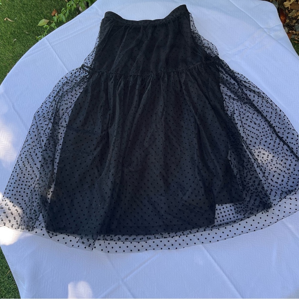 H&M Polka Dot Tulle Mesh Black Skirt XS